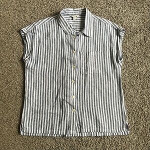Women's Orvis Linen Blue White Striped Button Down Shirt Blouse Sleeveless Small
